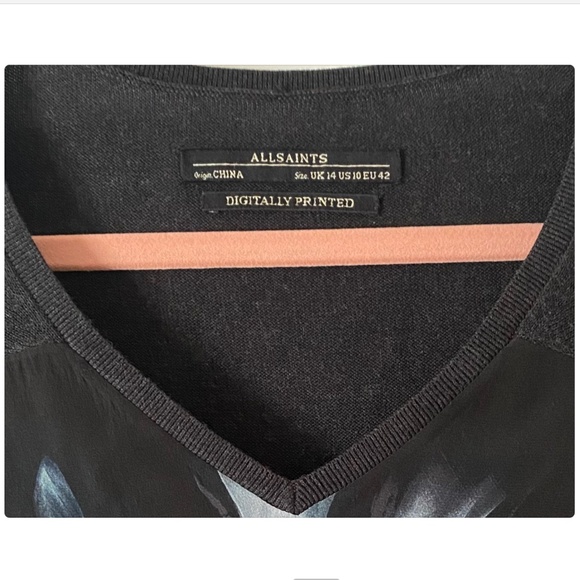 ALLSAINTS DIGITALLY PRINTED FLORAL SILK CASHMERE TUNIC DRESS - Picture 4 of 4